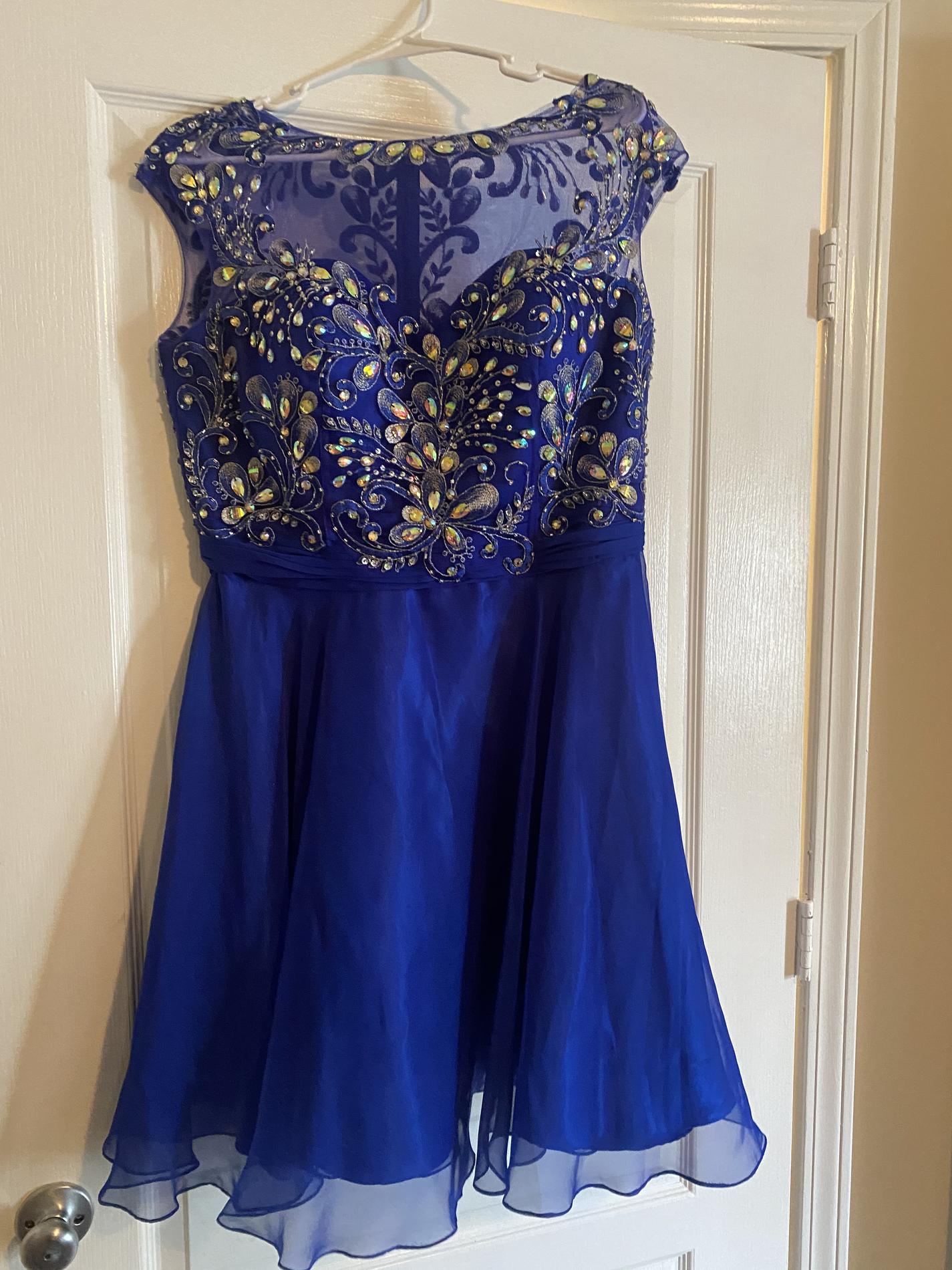 Hannah S Plus Size 16 Homecoming Cap Sleeve Sequined Royal Blue Cocktail Dress on Queenly