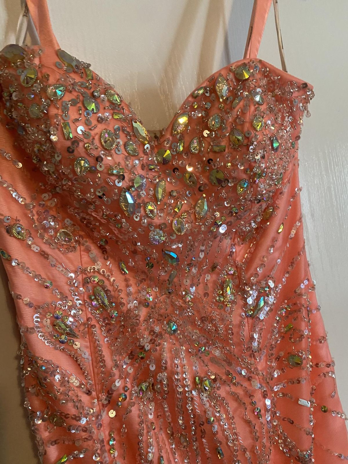 Tony Bowls Size 10 Prom Strapless Sequined Orange Mermaid Dress on Queenly