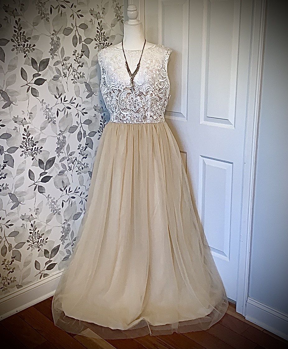 Plus Size 20 Prom Lace Nude Ball Gown on Queenly