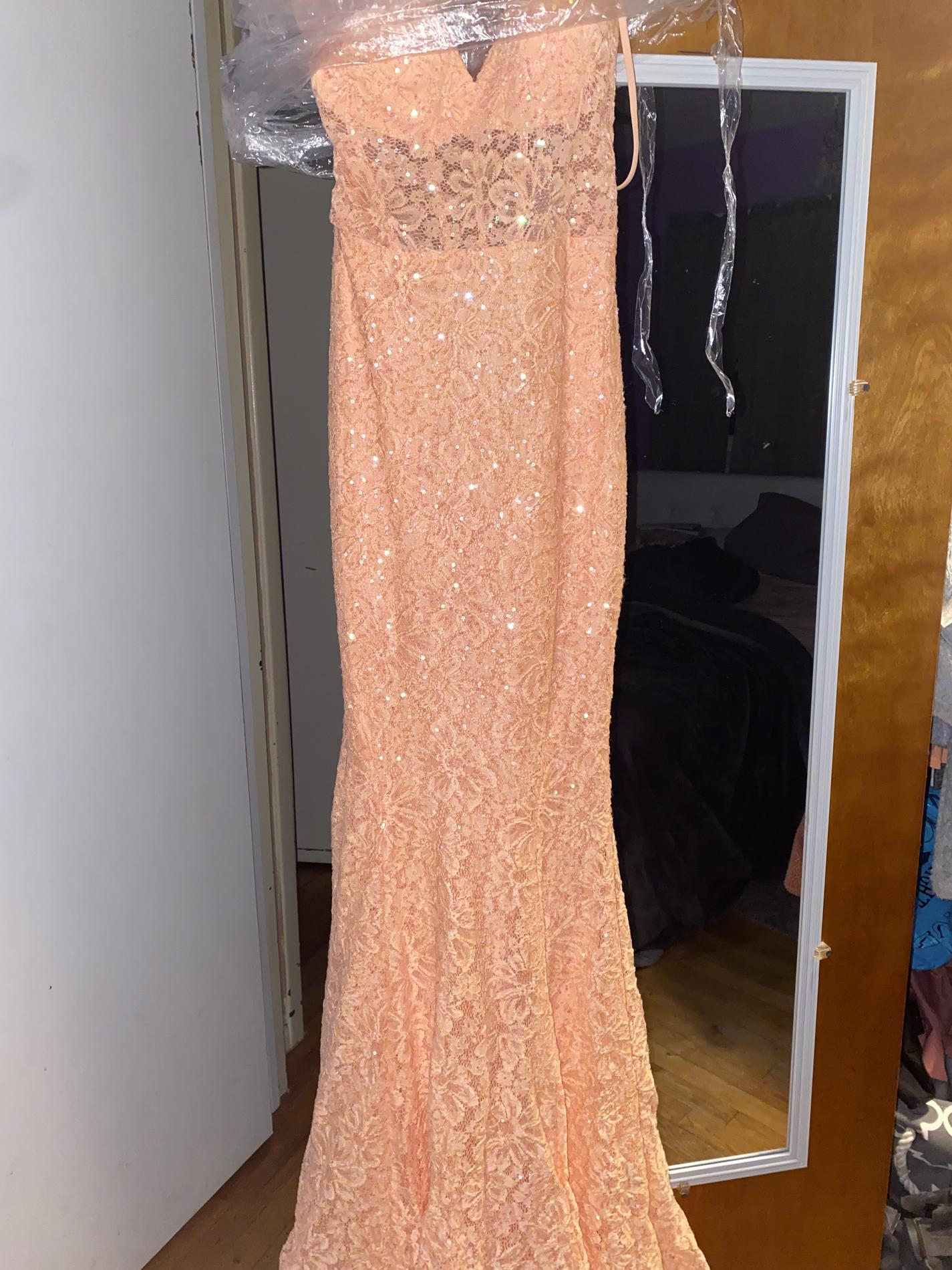 Size 8 Prom Lace Coral Mermaid Dress on Queenly