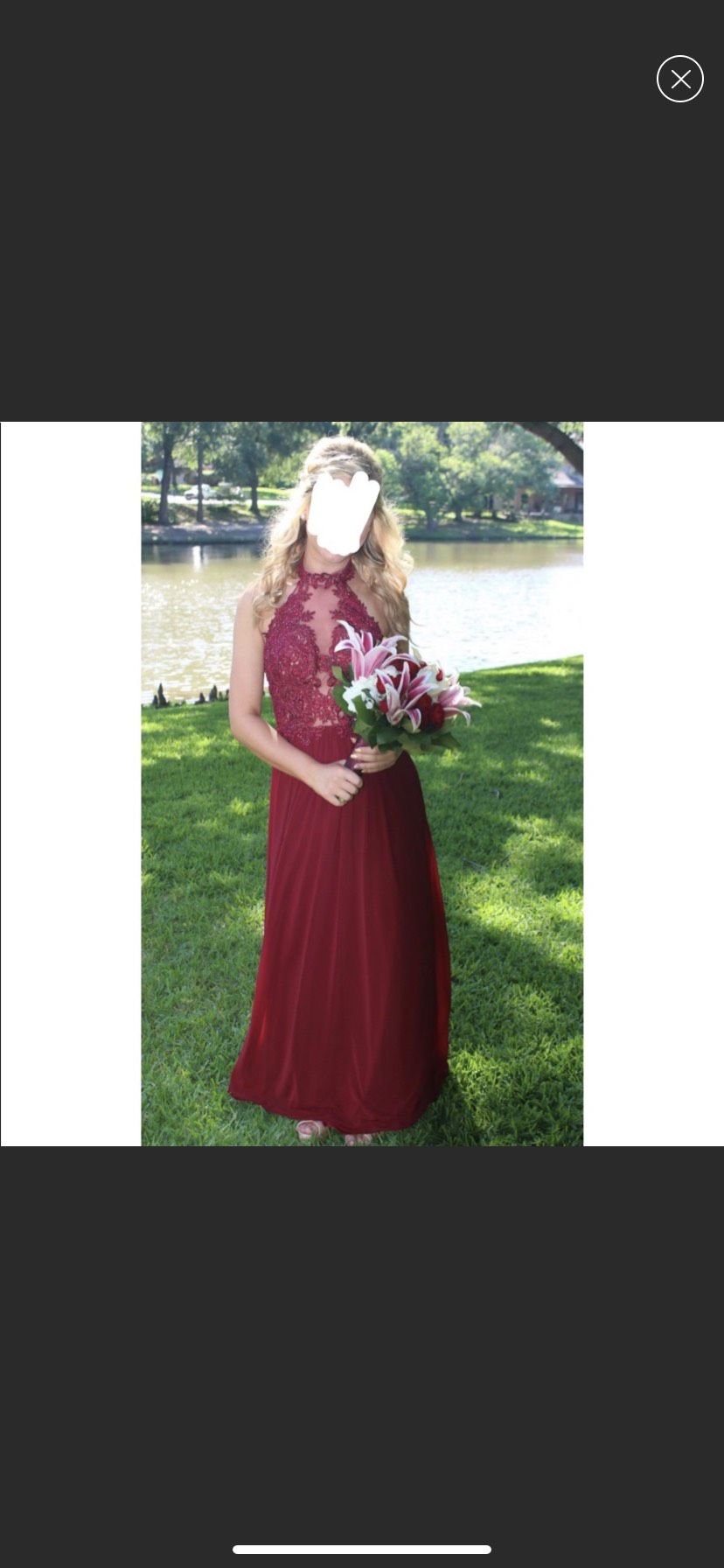 Size 0 Bridesmaid Halter Lace Burgundy Red Floor Length Maxi on Queenly