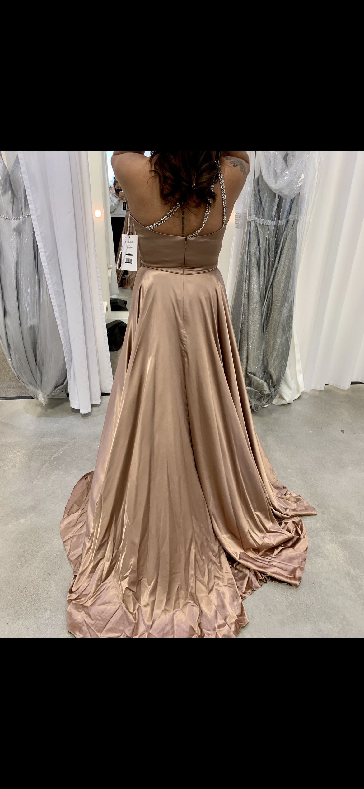 Sherri Hill Size 14 Prom One Shoulder Satin Nude A-line Dress on Queenly