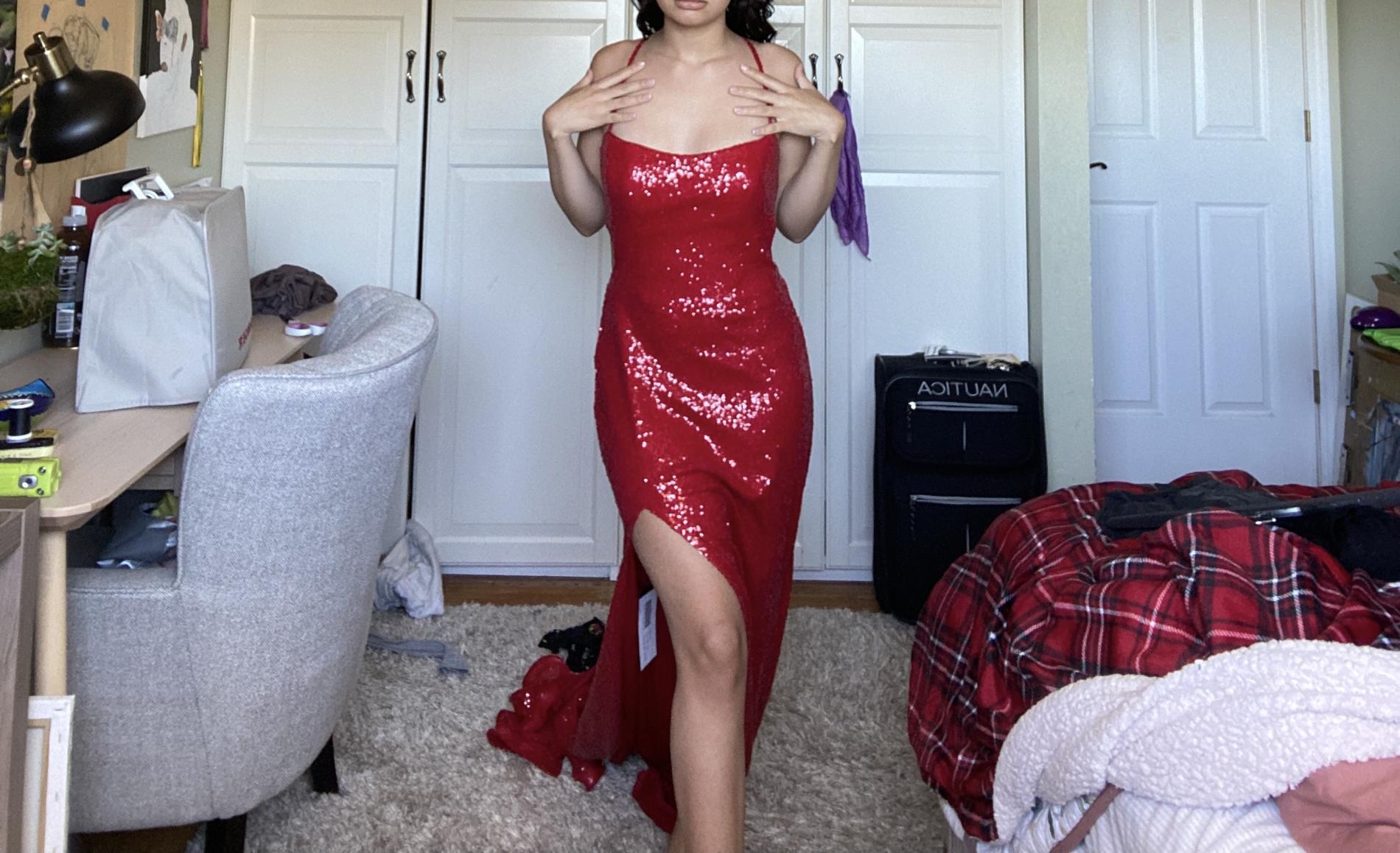 La Femme Size 0 Prom Red Side Slit Dress on Queenly