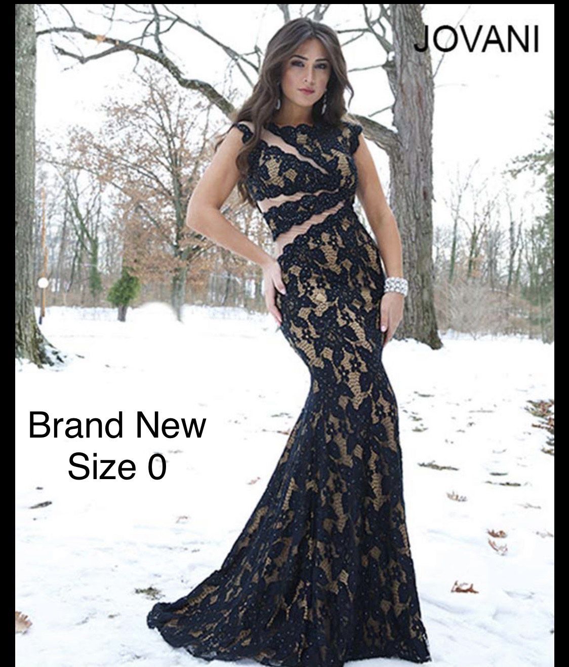 Jovani Size 0 Prom Lace Black A-line Dress on Queenly