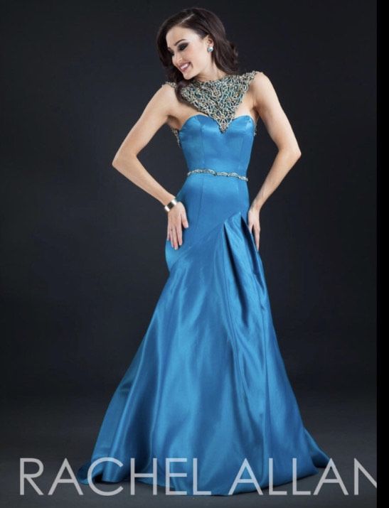 Rachel Allan Size 2 Satin Blue Mermaid Dress on Queenly