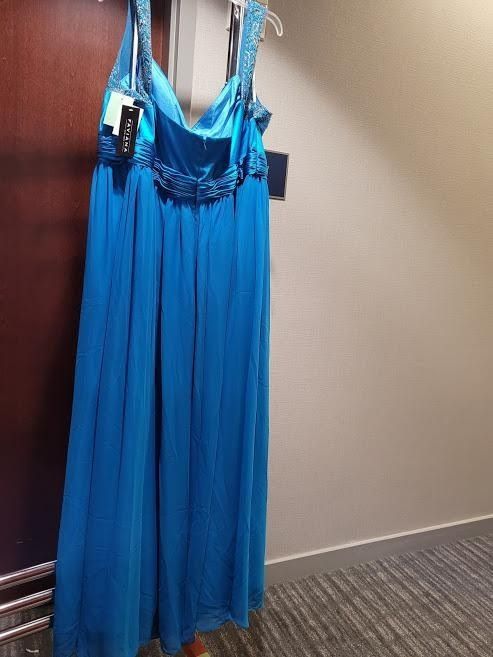 Style 9144 Faviana Plus Size 22 Prom Halter Satin Blue Floor Length Maxi on Queenly