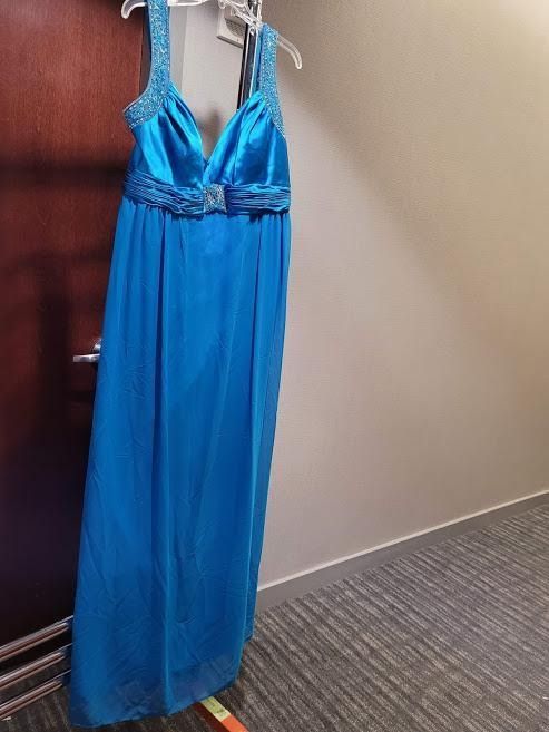 Style 9144 Faviana Plus Size 22 Prom Halter Satin Blue Floor Length Maxi on Queenly