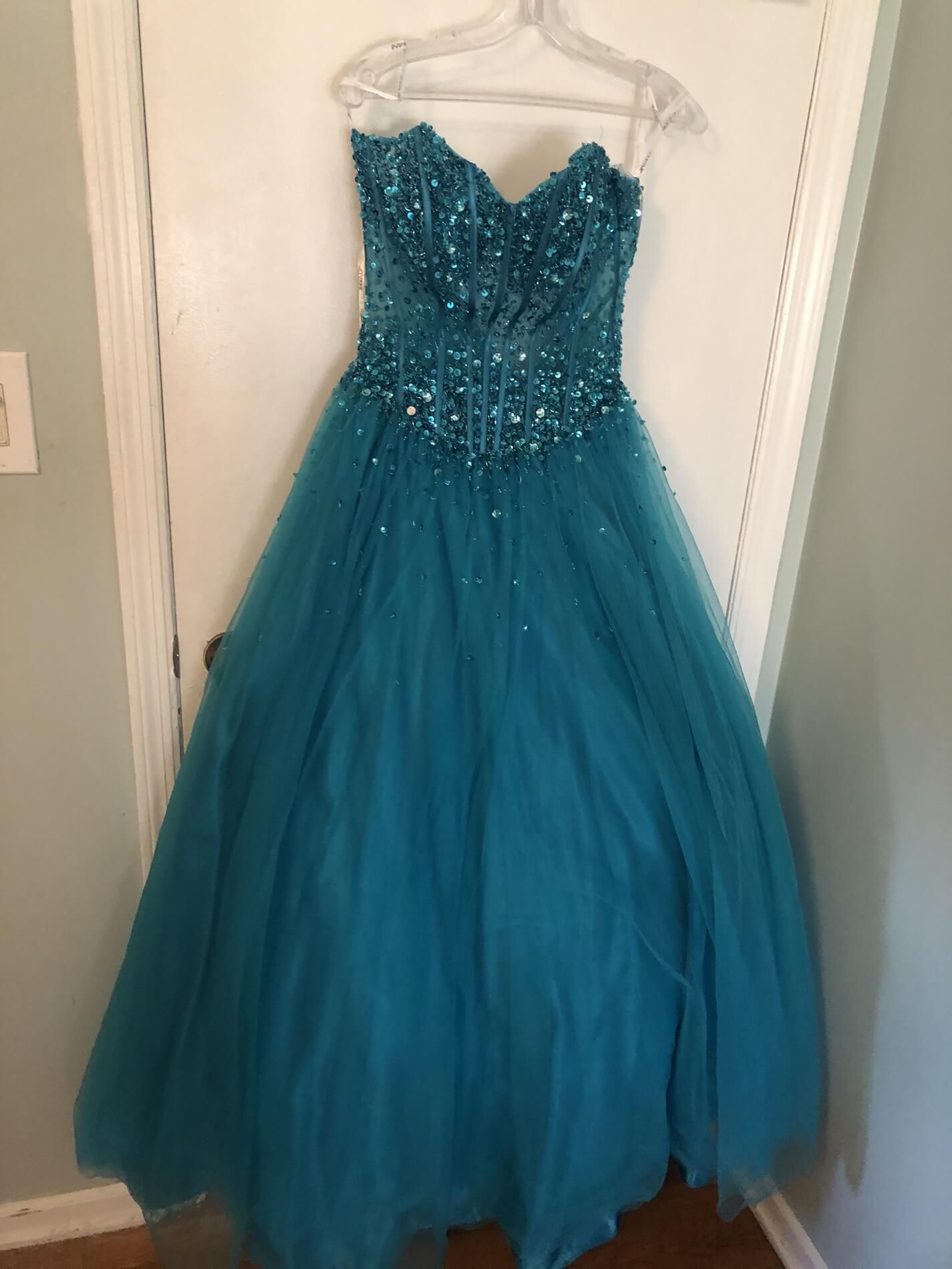 Jovani Blue Size 12 Corset Strapless Prom Ball gown on Queenly