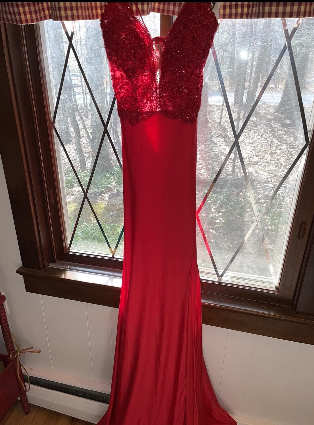 XO Formals Size 00 Prom Plunge Red Floor Length Maxi on Queenly