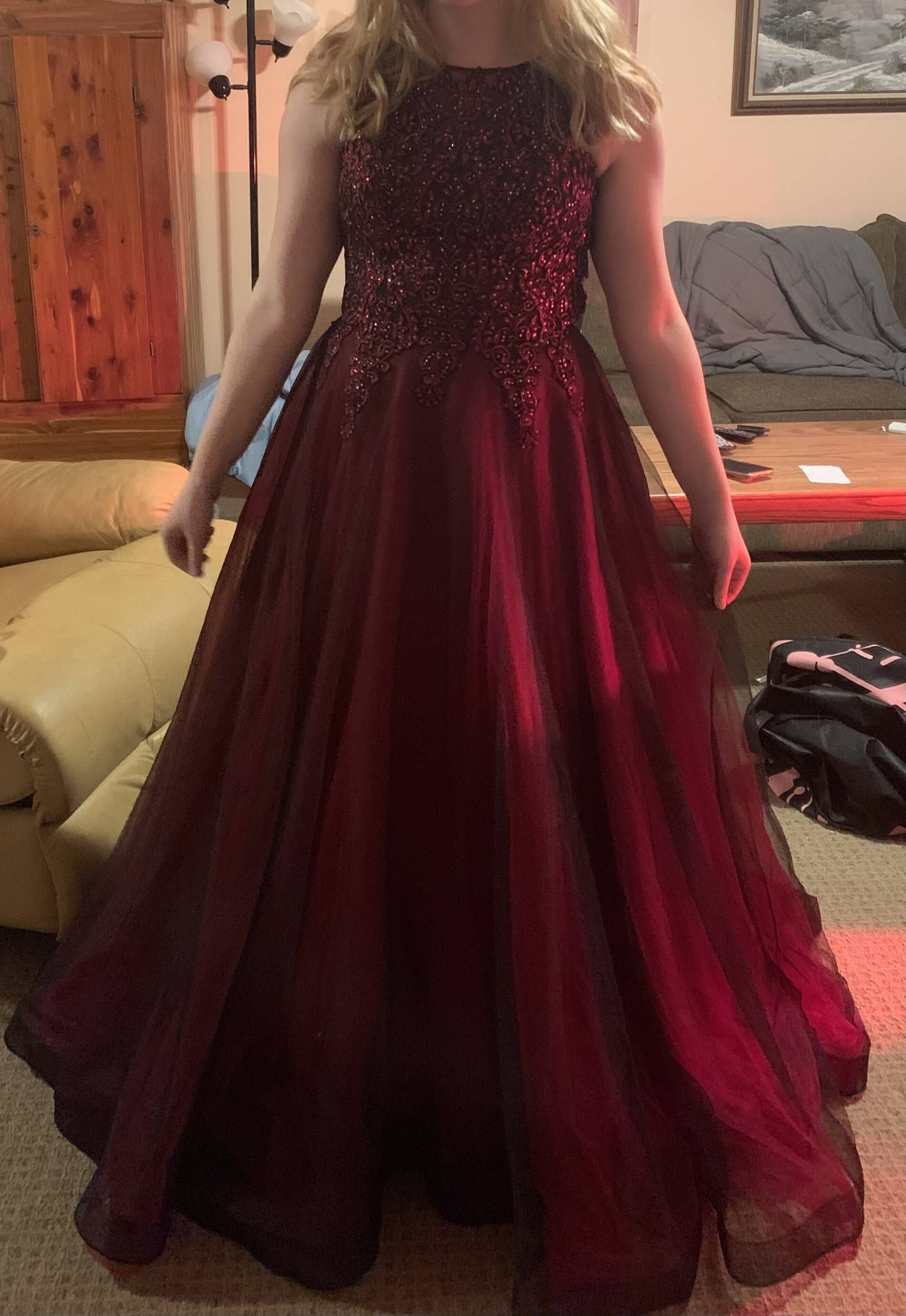 Jovani Size 10 Prom Sequined Burgundy Red Ball Gown on Queenly