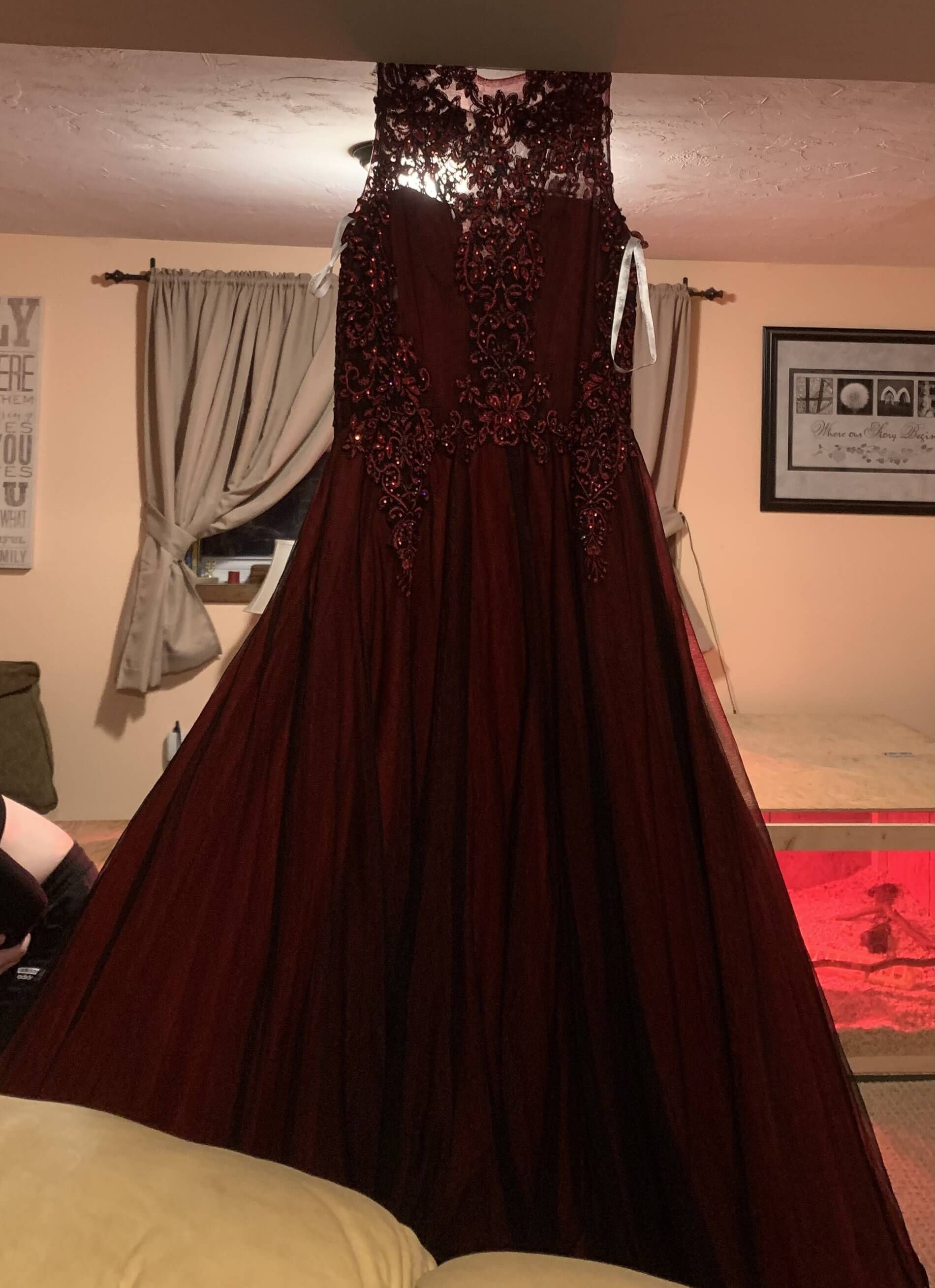 Jovani Size 10 Prom Sequined Burgundy Red Ball Gown on Queenly