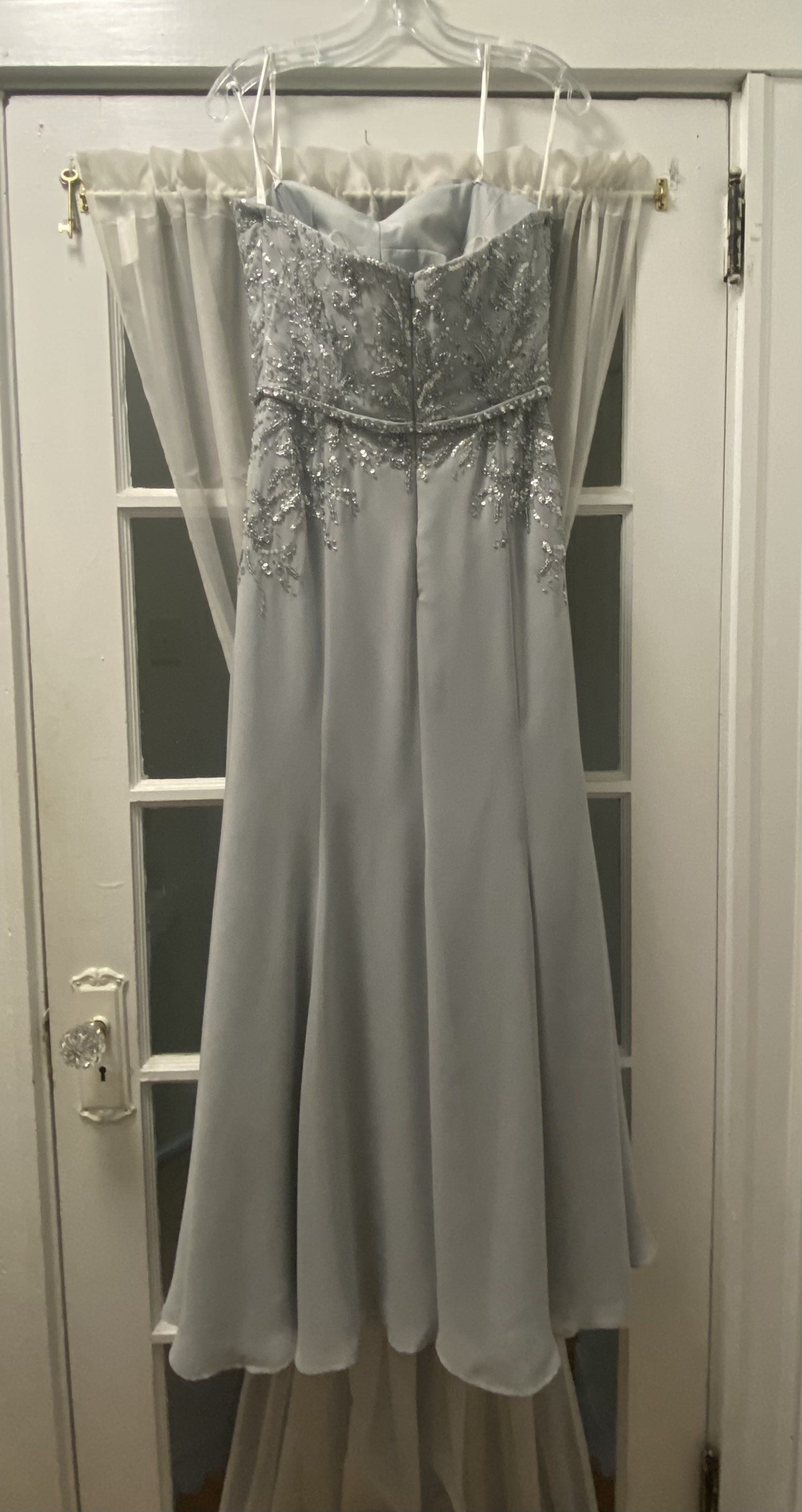 Size 6 Strapless Silver A-line Dress on Queenly