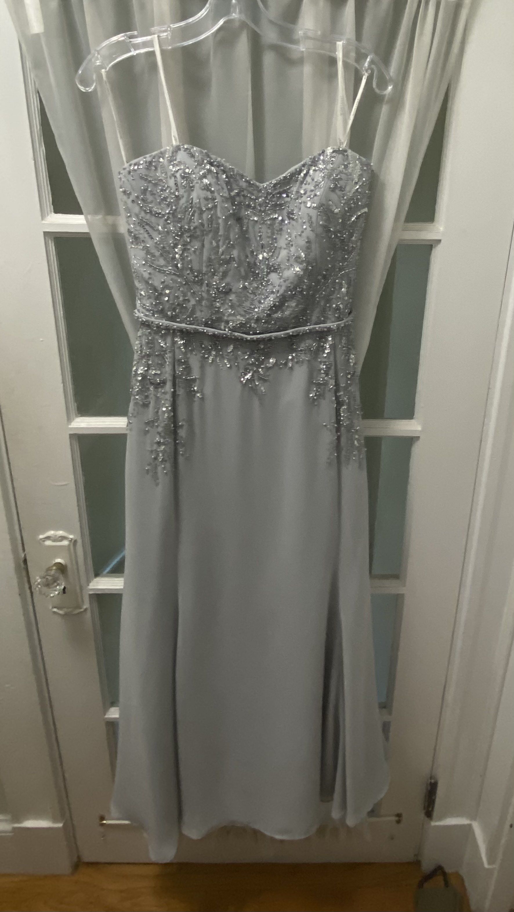 Size 6 Strapless Silver A-line Dress on Queenly