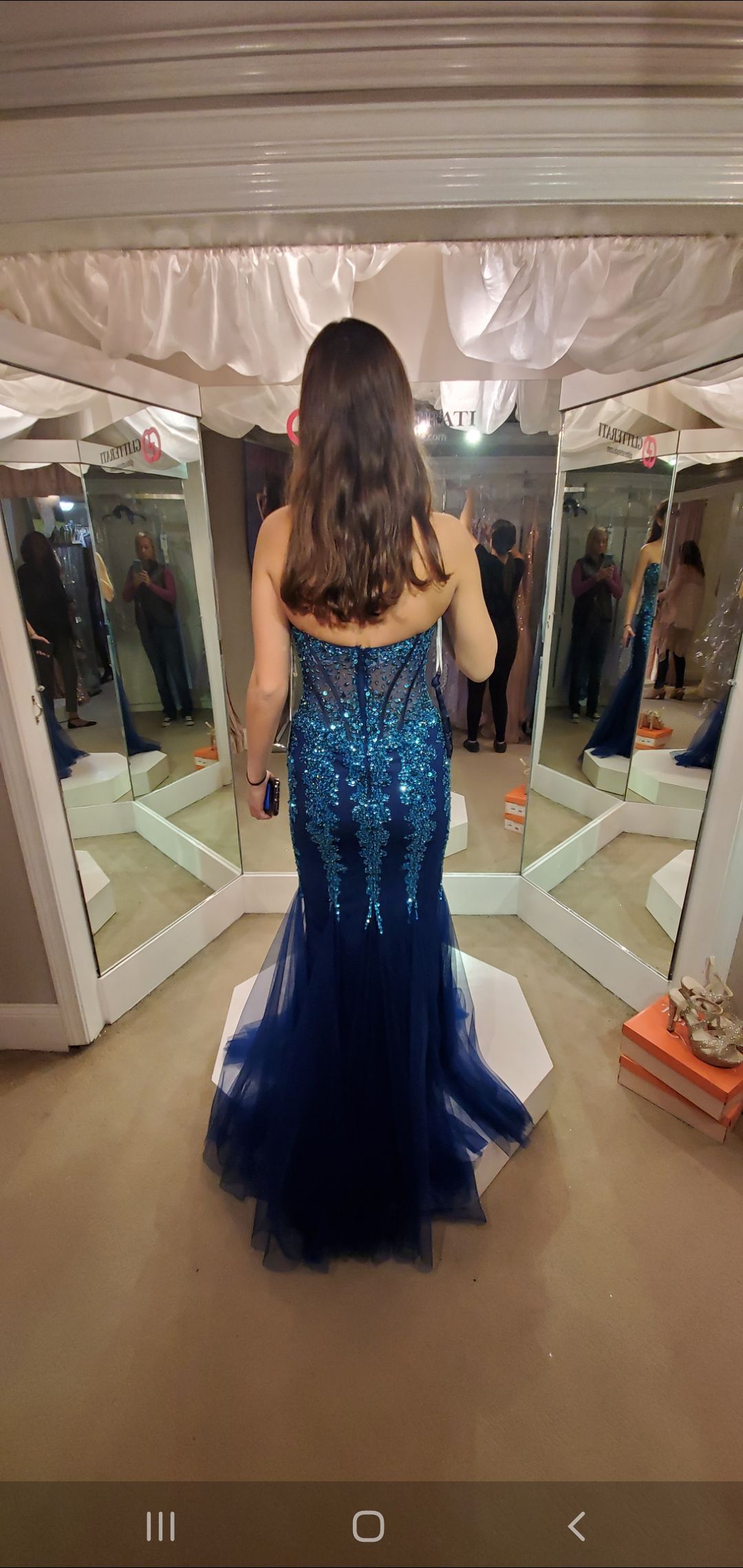 Jovani Size 0 Prom Strapless Sequined Blue Mermaid Dress on Queenly