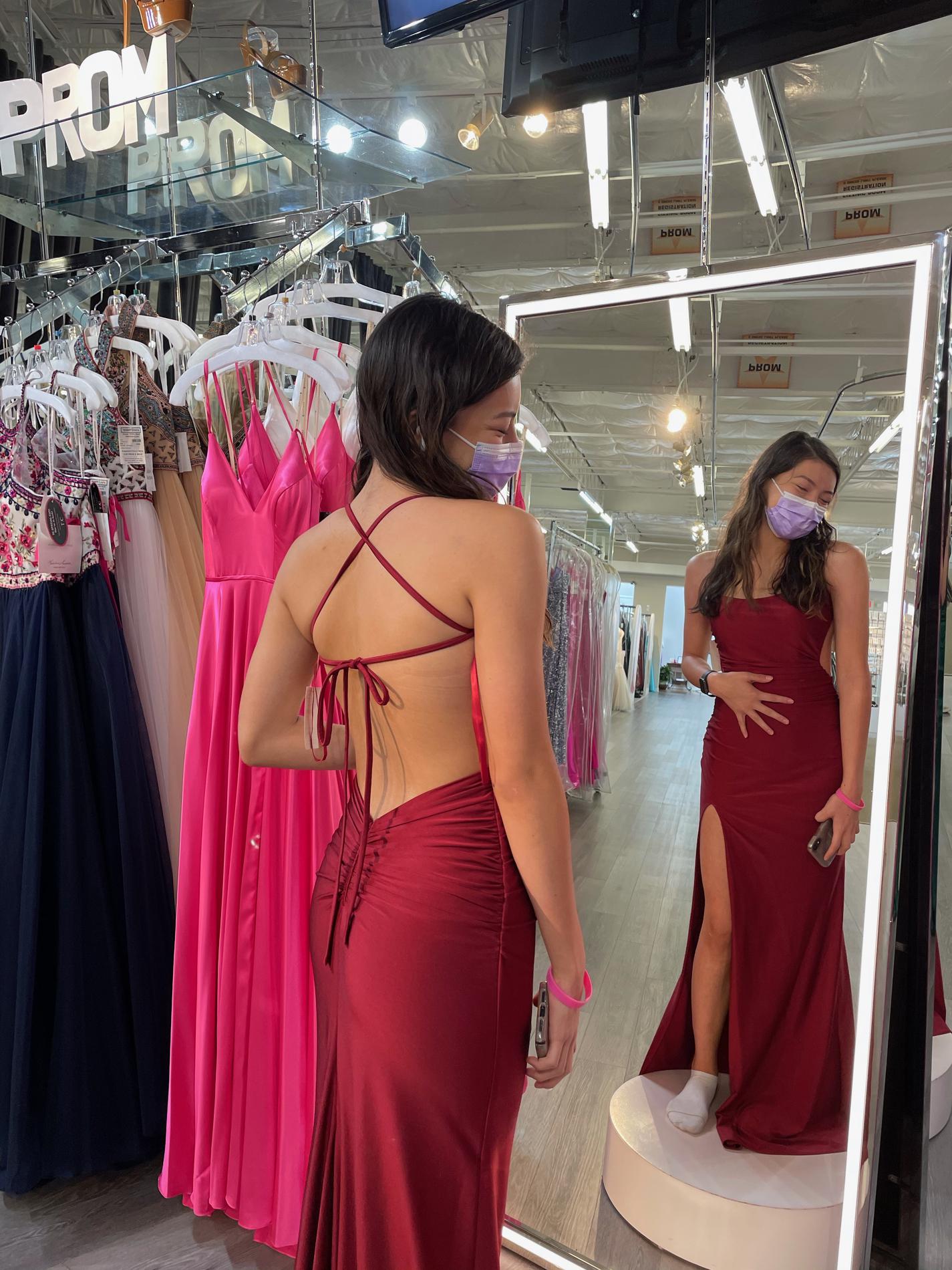 La Femme Red Size 2 Backless Corset Burgundy Prom Side slit Dress on Queenly