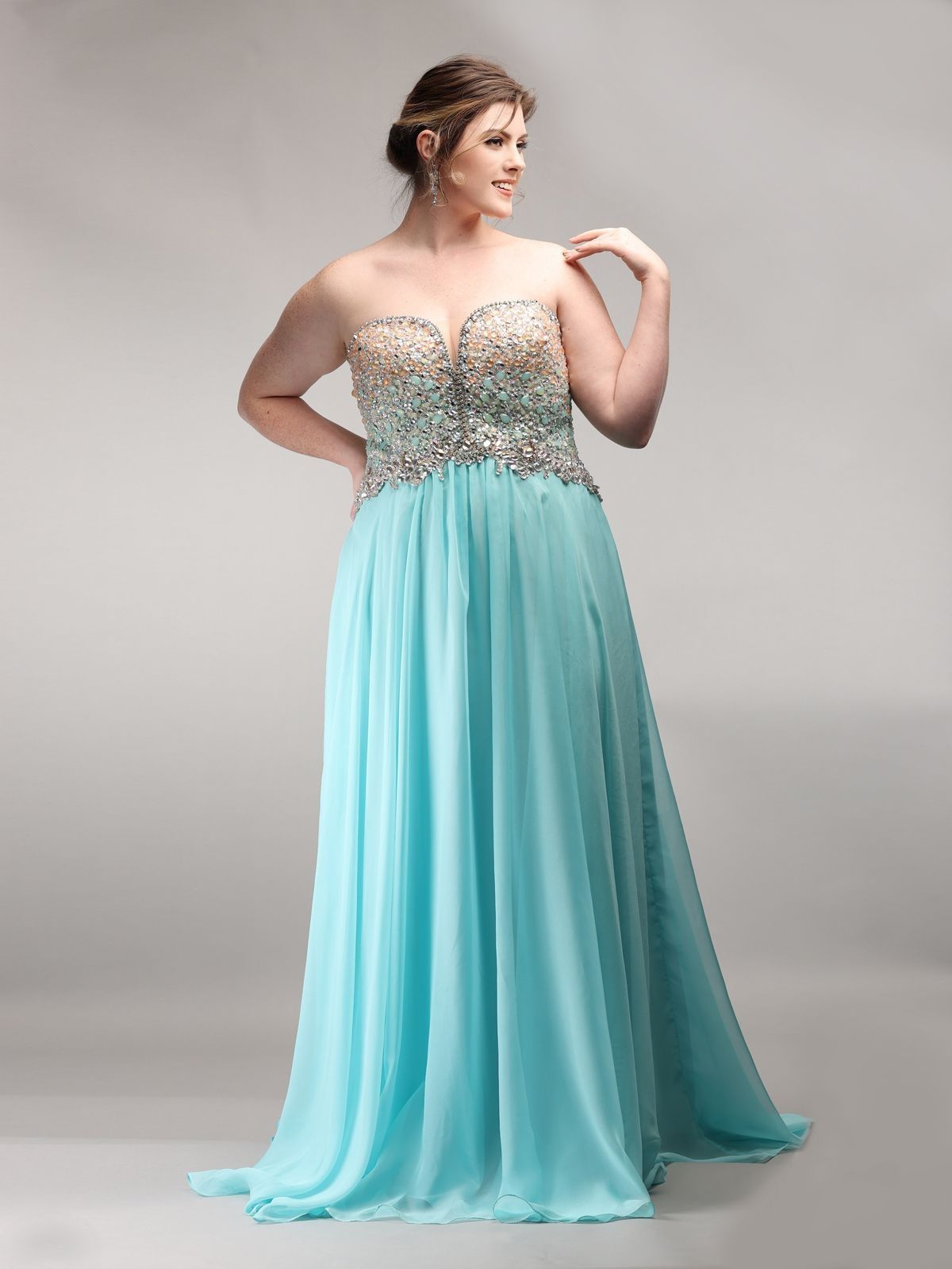 Plus Size 16 Prom Strapless Light Blue A-line Dress on Queenly
