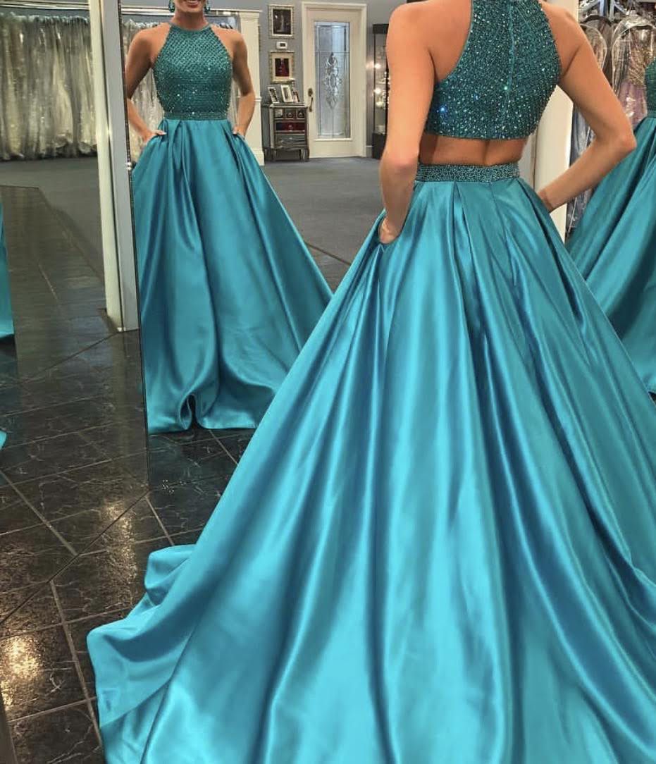Sherri Hill Size 6 Prom Halter Satin Royal Blue Ball Gown on Queenly