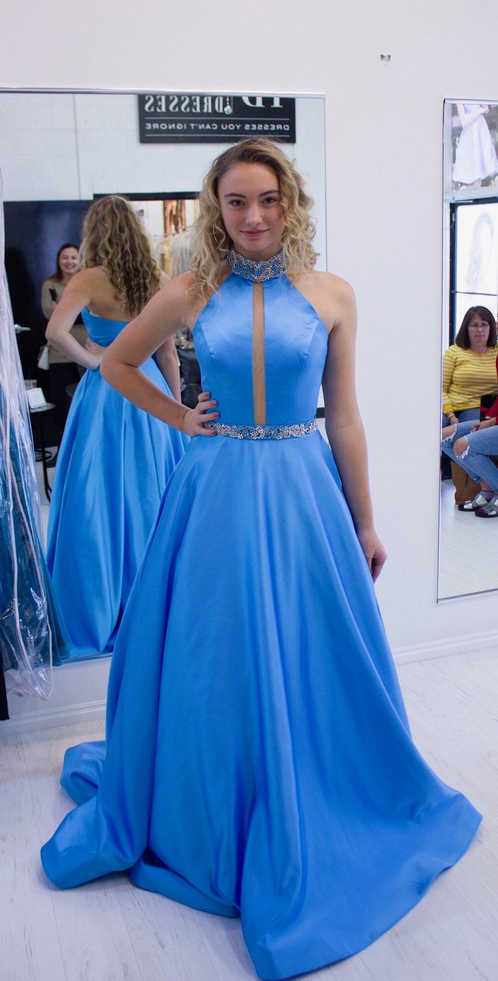 Sherri Hill Size 4 Prom Halter Blue Ball Gown on Queenly