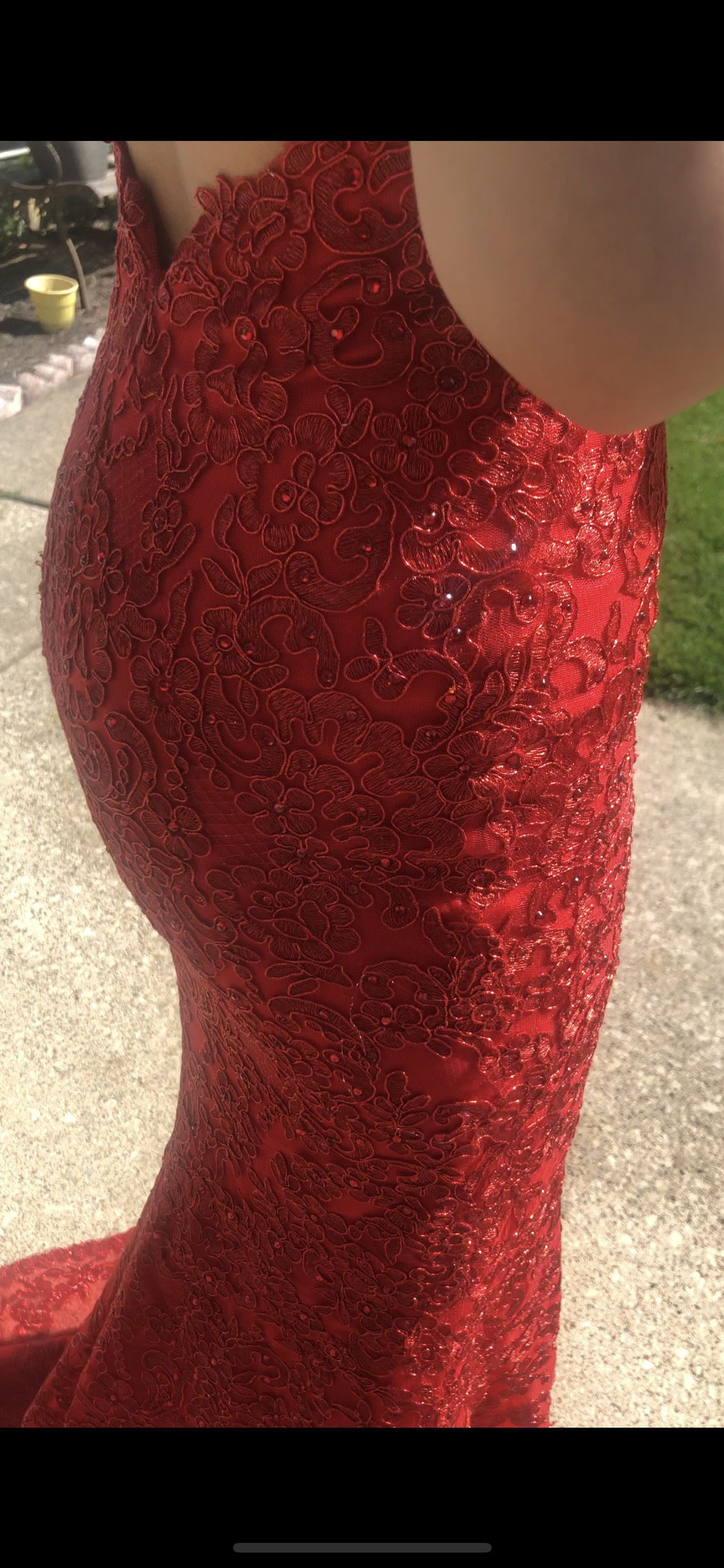 Size 00 Lace Red Mermaid Dress on Queenly