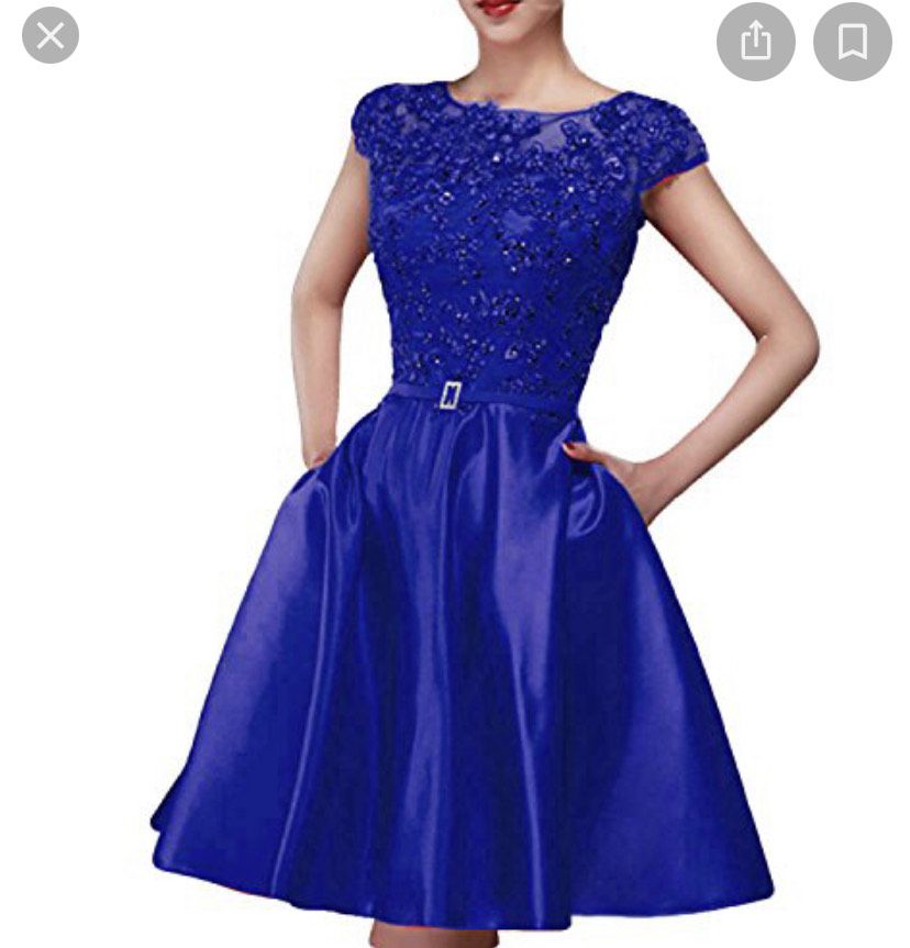Size 4 Pageant Interview Cap Sleeve Lace Royal Blue Cocktail Dress on Queenly
