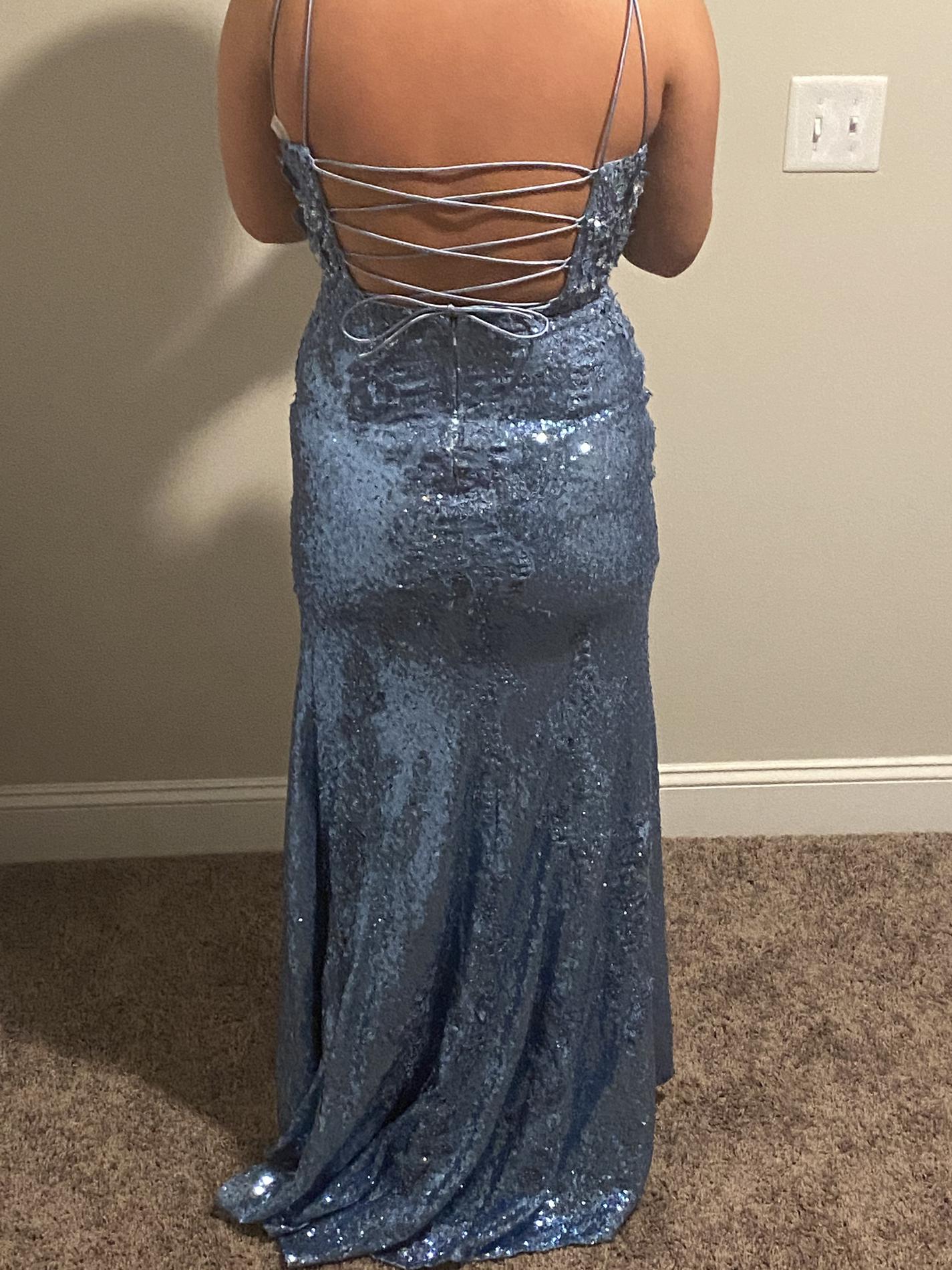 Sherri Hill Size 8 Prom Sequined Blue Side Slit Dress on Queenly