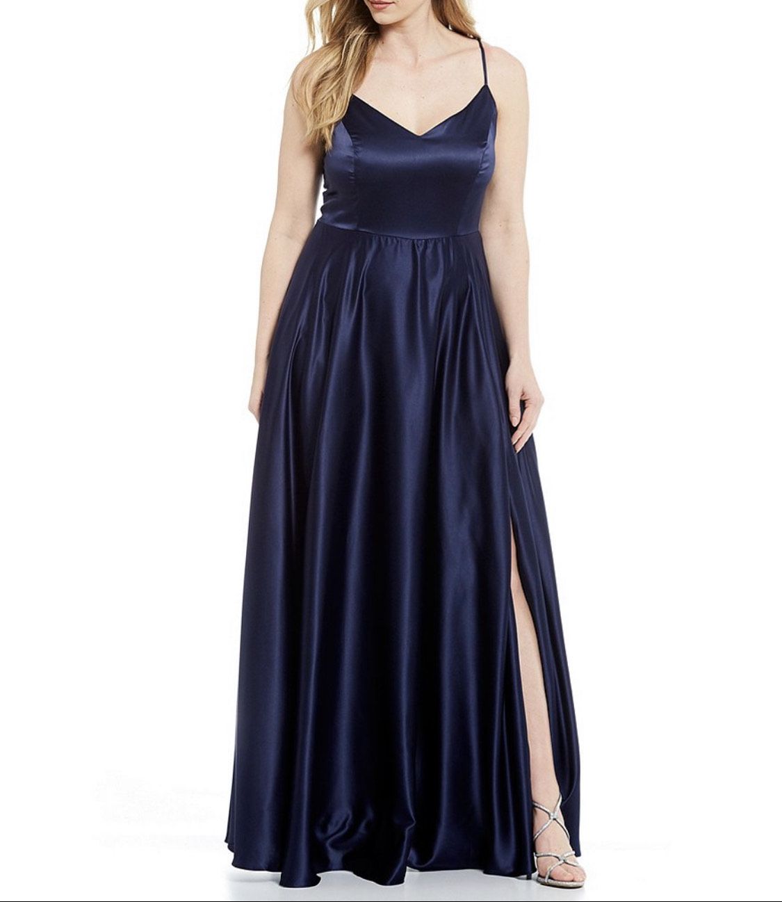 Size 14 Prom Satin Blue A-line Dress on Queenly