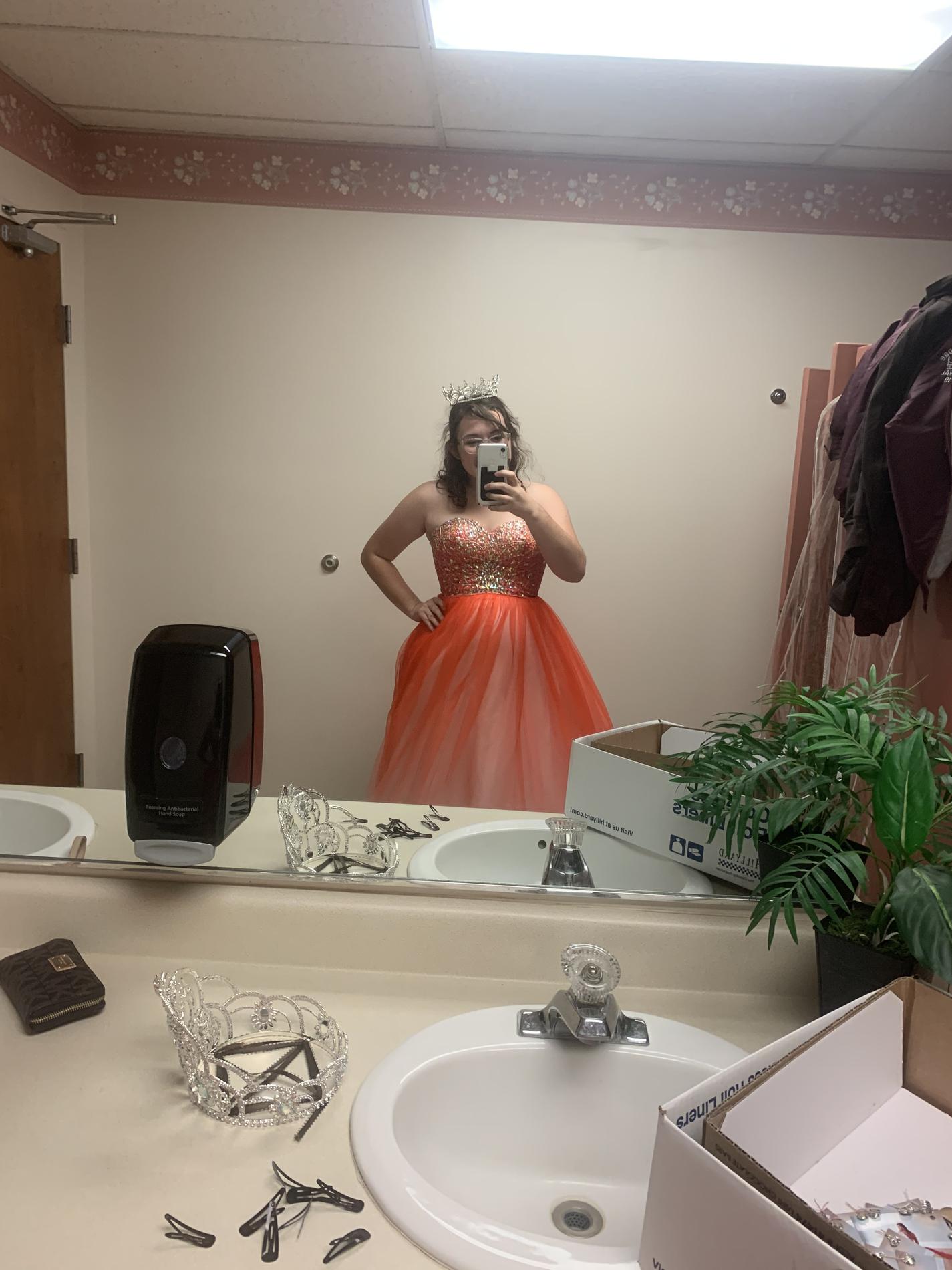 Size 10 Orange Ball Gown on Queenly
