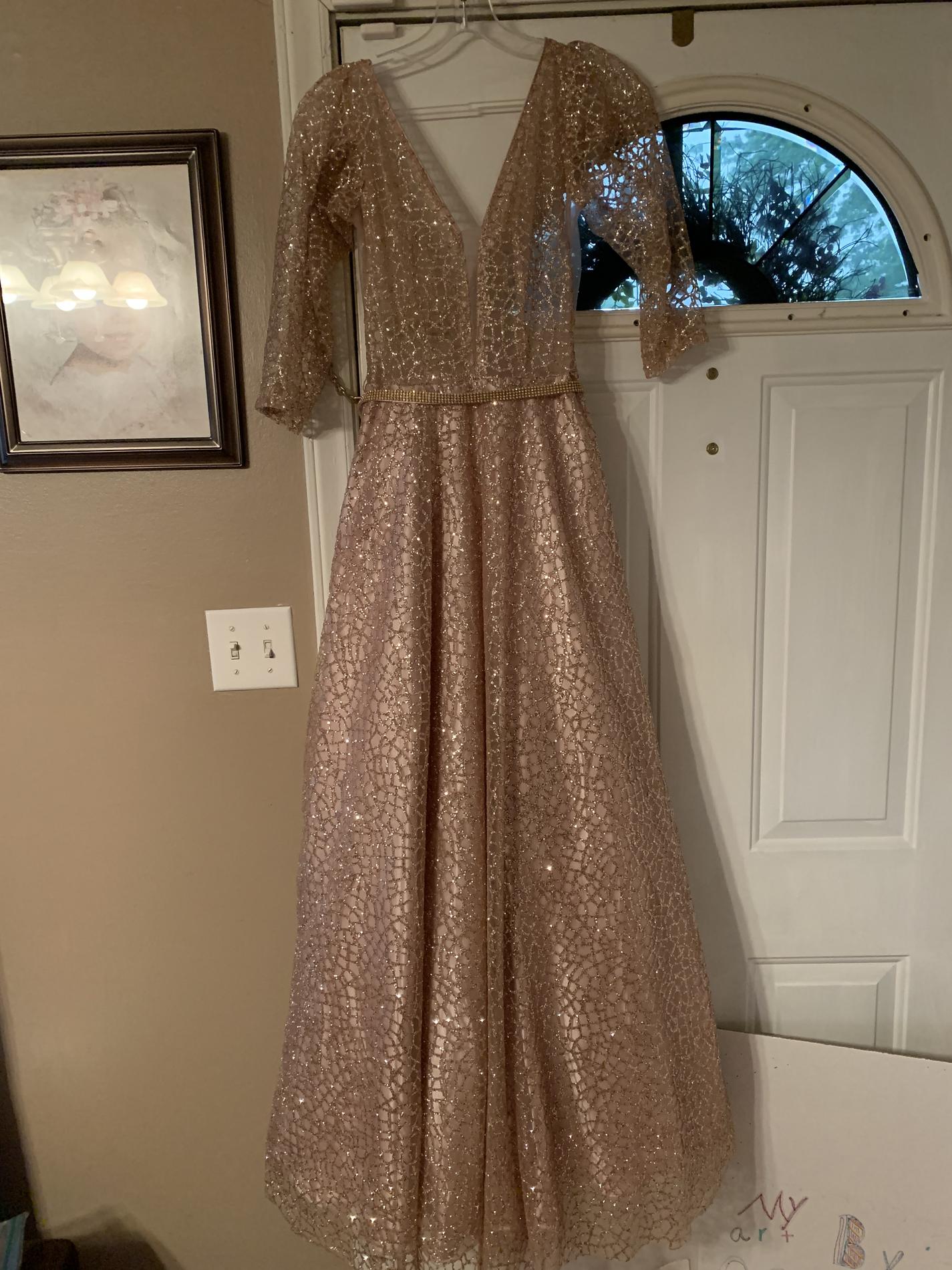Size 4 Prom Long Sleeve Rose Gold A-line Dress on Queenly