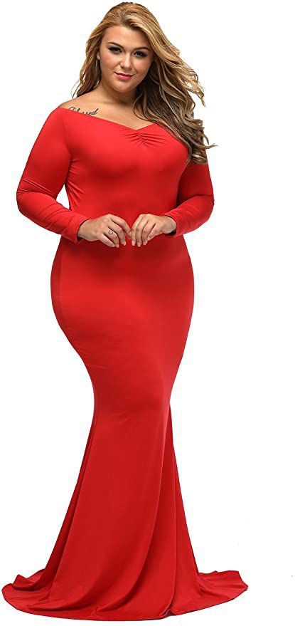 Style B01N5G3IEH Lalagen Plus Size 24 Prom Long Sleeve Red Mermaid Dress on Queenly