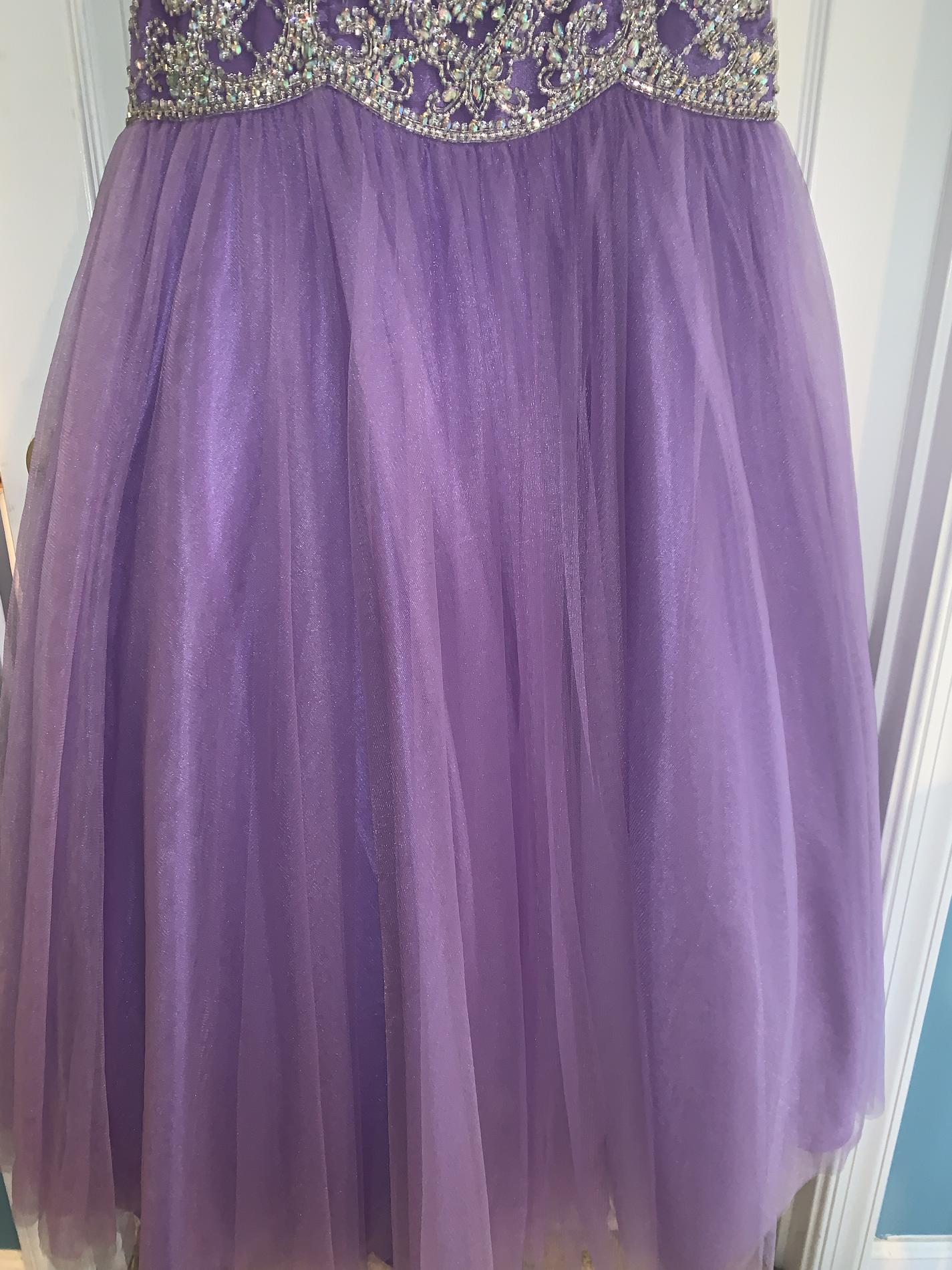 Size 4 Prom Off The Shoulder Sequined Purple Ball Gown on Queenly