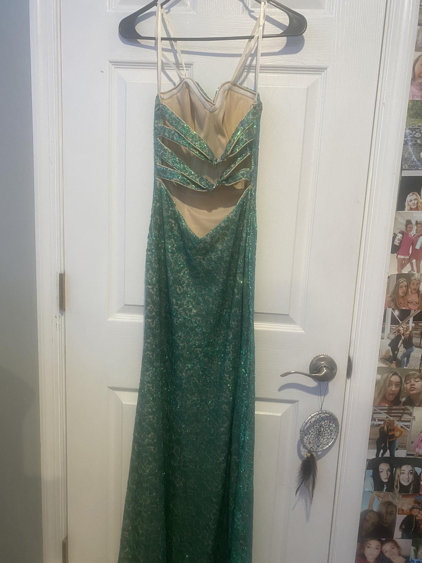 La Femme Size 2 Prom Strapless Sequined Green Mermaid Dress on Queenly