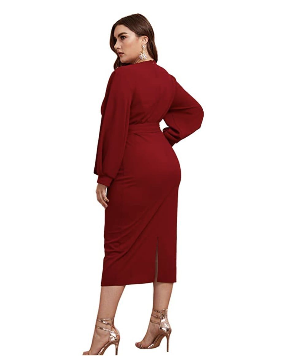 Style B07XK6R7M Verdusa Plus Size 22 Homecoming Long Sleeve Burgundy Red Cocktail Dress on Queenly