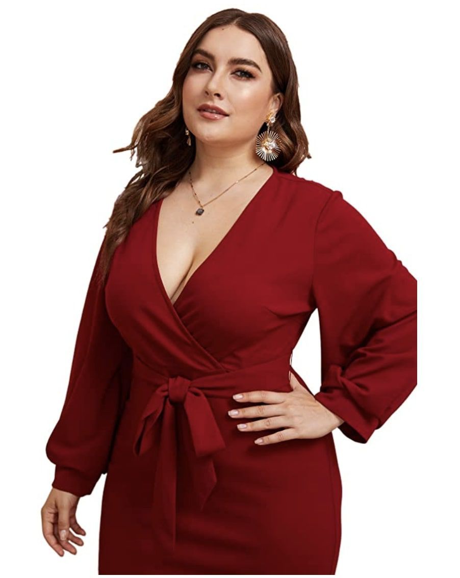 Style B07XK6R7M Verdusa Plus Size 24 Homecoming Long Sleeve Burgundy Red Cocktail Dress on Queenly