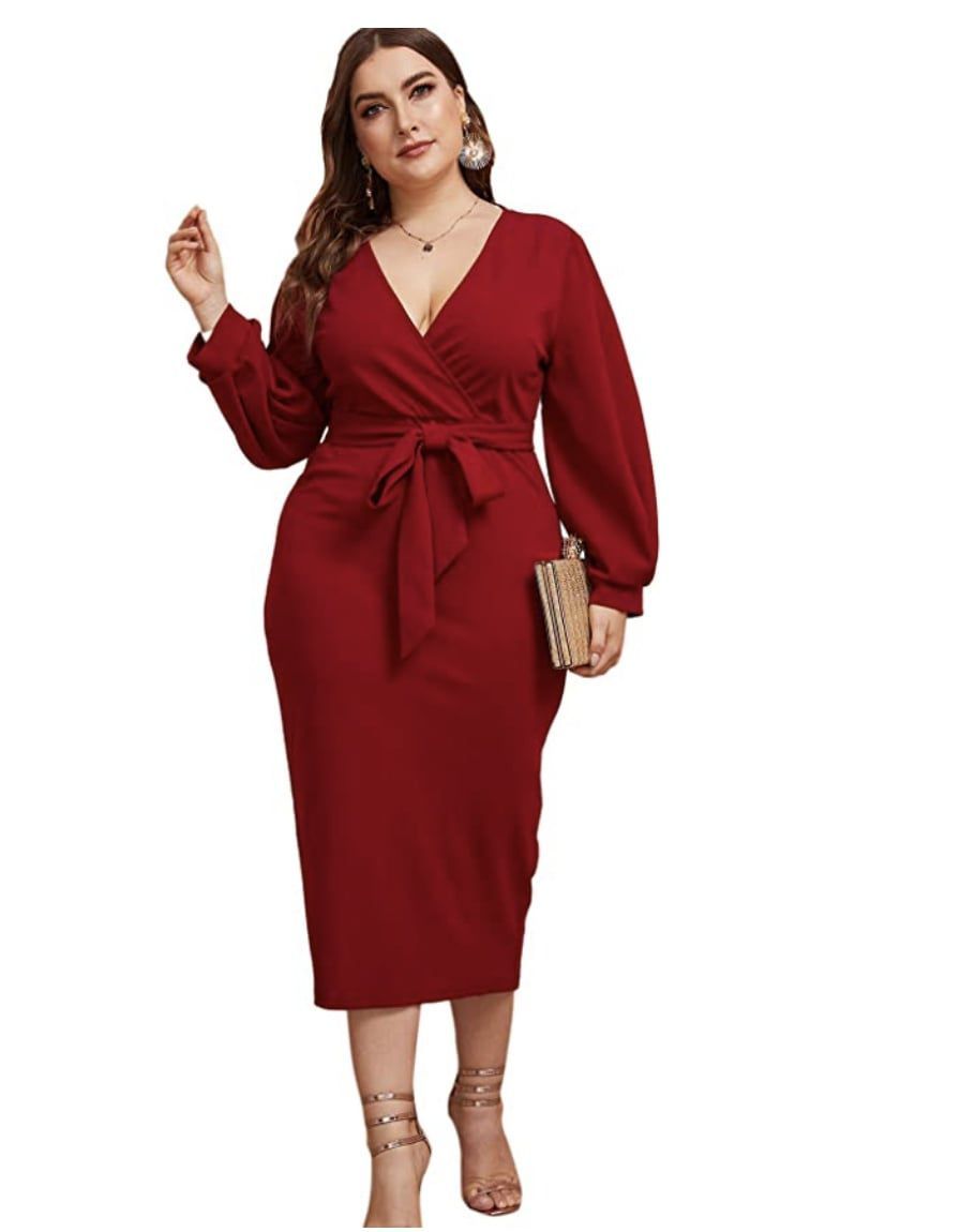 Style B07XK6R7M Verdusa Plus Size 22 Homecoming Long Sleeve Burgundy Red Cocktail Dress on Queenly