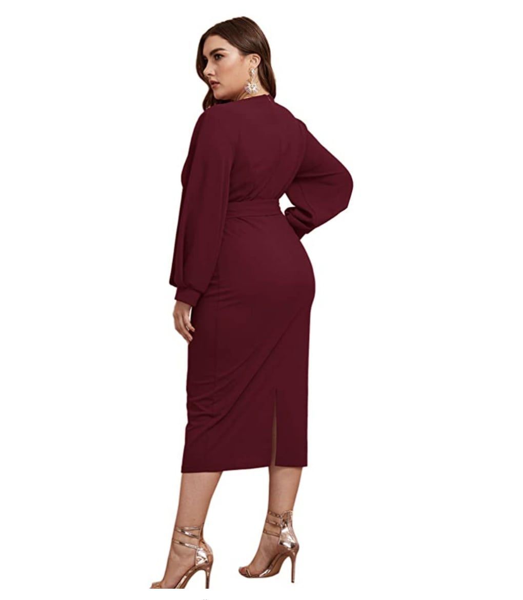 Style B07XK6R7M Verdusa Plus Size 20 Wedding Guest Long Sleeve Burgundy Red Cocktail Dress on Queenly