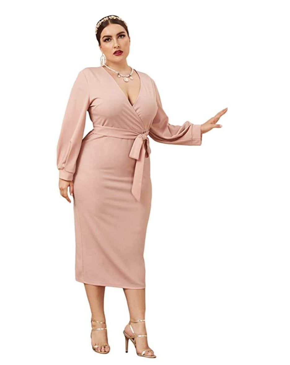 Style B07XK6R7M Verdusa Plus Size 20 Bridesmaid Long Sleeve Light Pink Cocktail Dress on Queenly