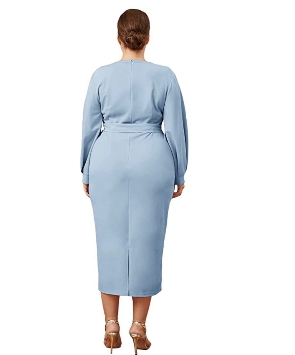 Style B07XK6R7M Verdusa Plus Size 18 Wedding Guest Long Sleeve Light Blue Cocktail Dress on Queenly