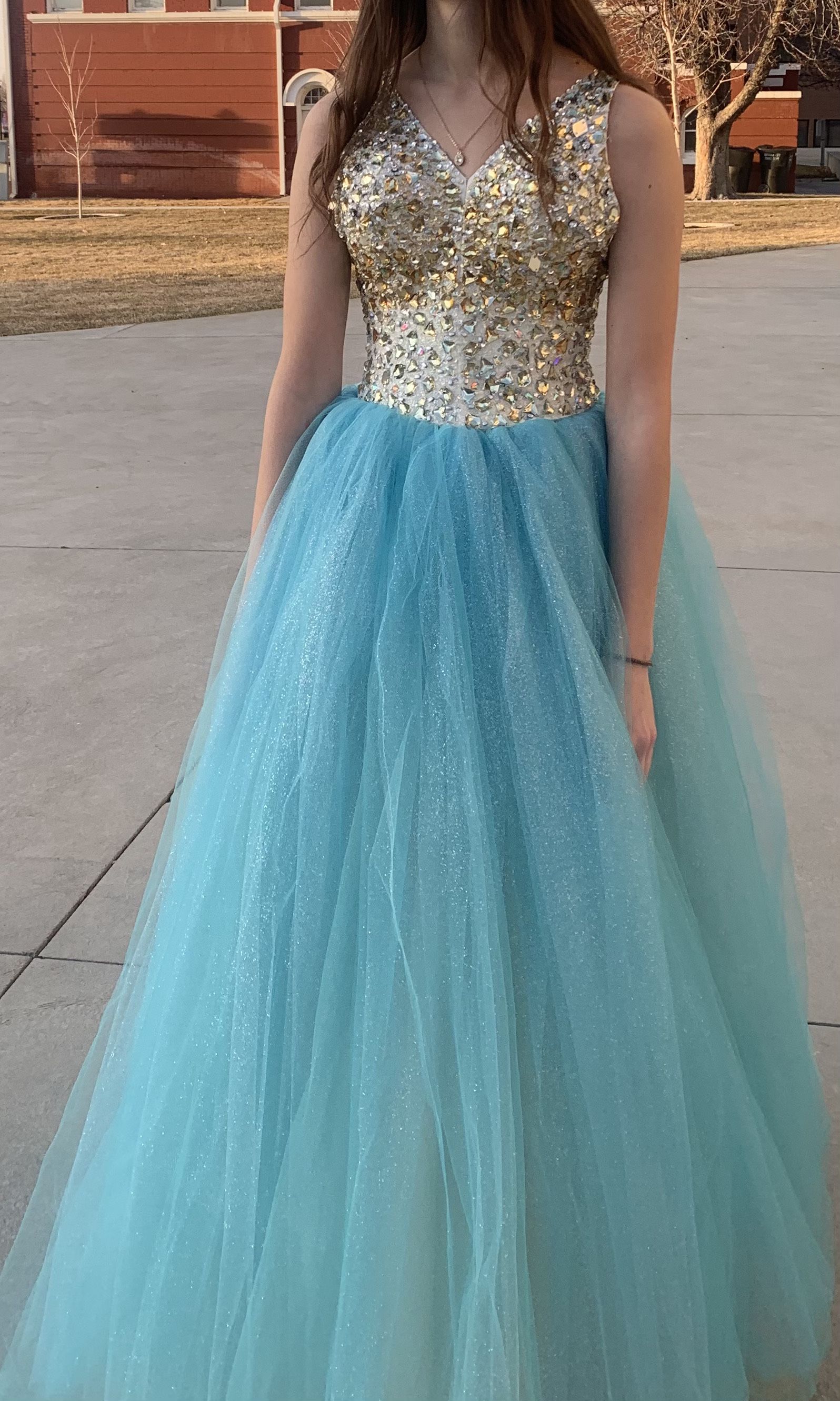 Size 0 Prom Plunge Sequined Multicolor Ball Gown on Queenly