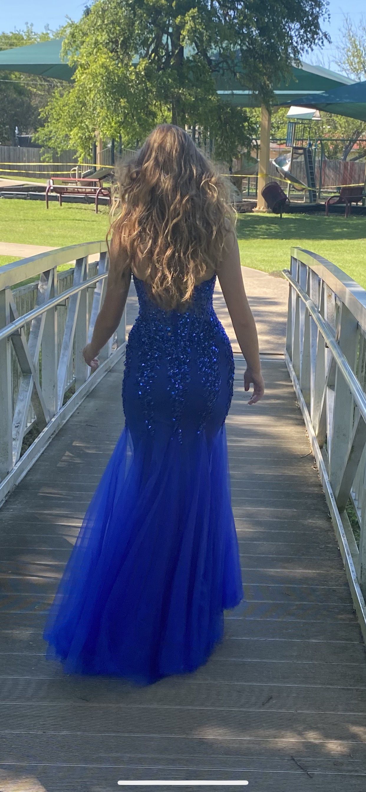 Jovani Size 00 Prom Strapless Blue Mermaid Dress on Queenly