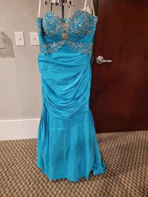 Style 3374 Karishma Prom Plus Size 16 Prom Turquoise Blue Mermaid Dress on Queenly