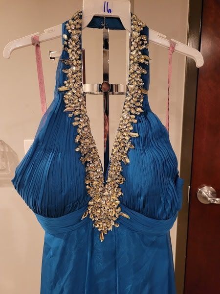 Style X139 Blush Prom Blue Size 16 Plus Size A-line Dress on Queenly