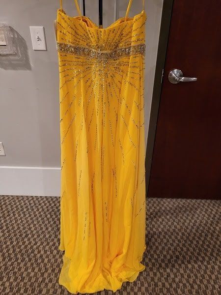 Style 9589 Joli Prom Yellow Size 16 Tall Height Strapless Prom Straight Dress on Queenly