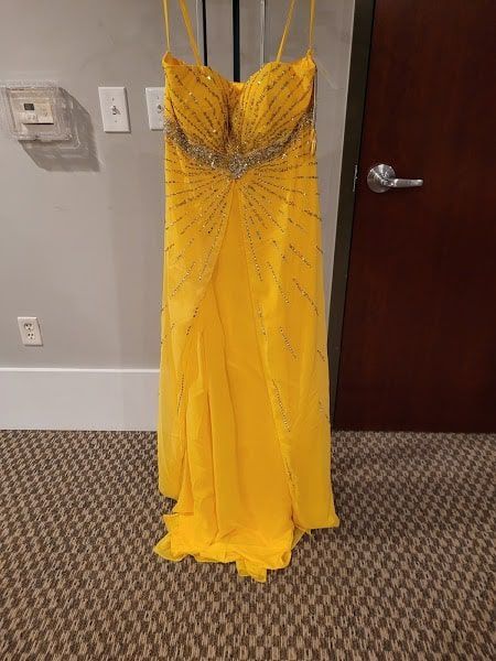 Style 9589 Joli Prom Yellow Size 16 Tall Height Strapless Prom Straight Dress on Queenly
