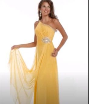 Style 6415 Party Time Formals Yellow Size 16 Cut Out One Shoulder Plus Size Straight Dress on Queenly