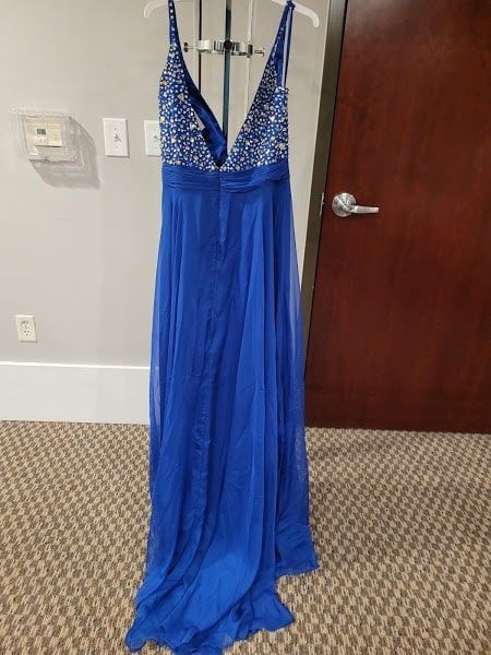 Style 64912V Mac Duggal Blue Size 16 Tall Height Plus Size Straight Dress on Queenly