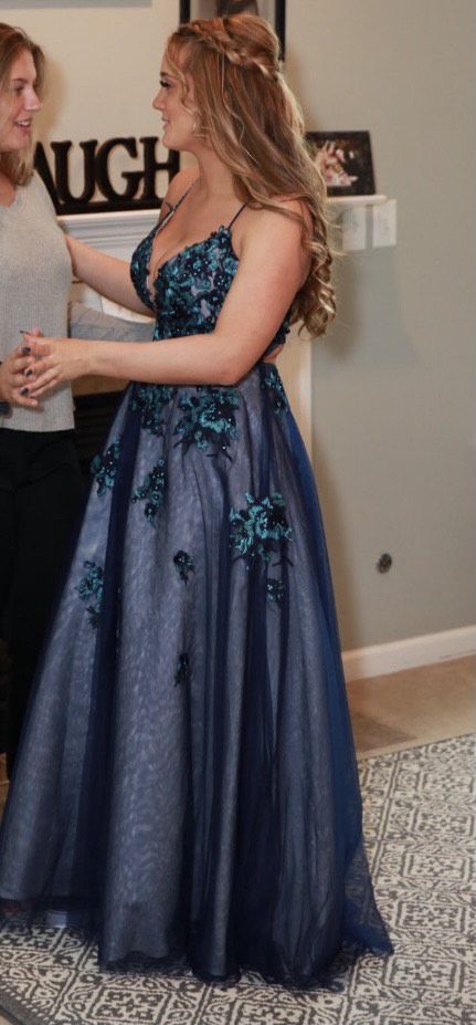 Sherri Hill Size 8 Prom Lace Royal Blue Ball Gown on Queenly