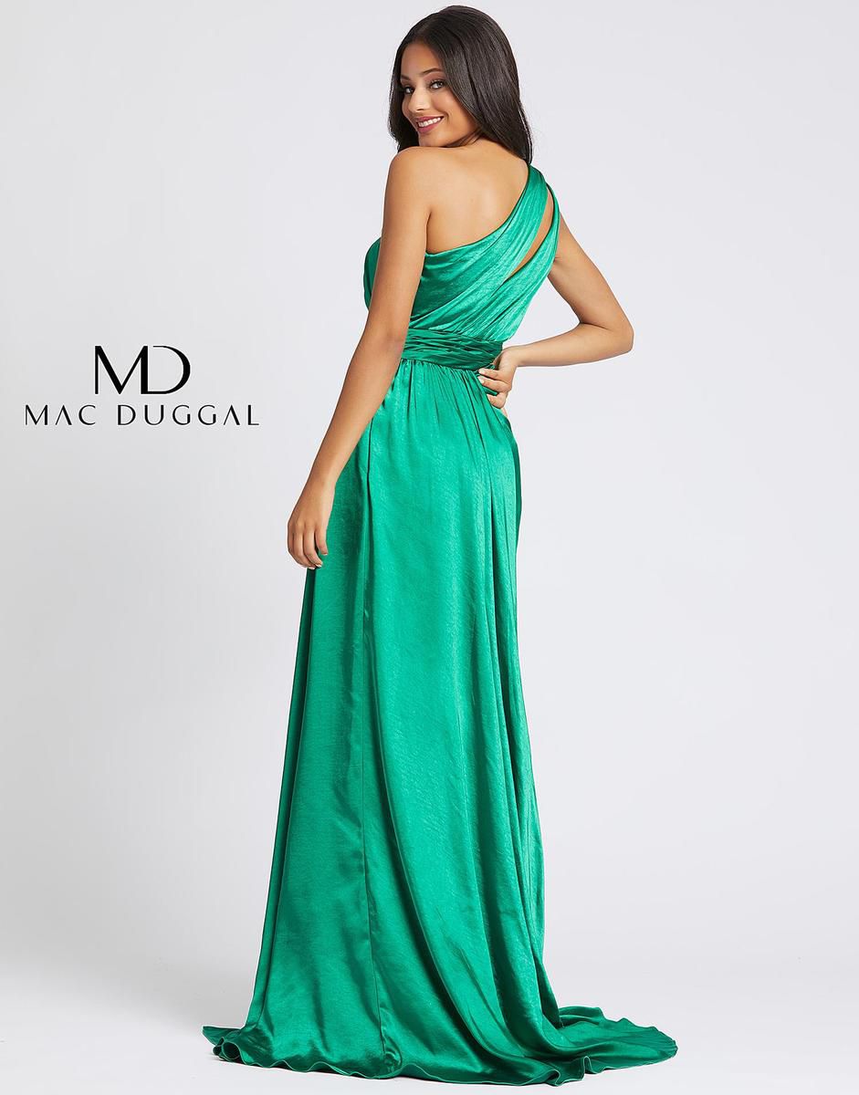 Style 49006a Mac Duggal Green Size 8 Prom One Shoulder Side Slit Dress