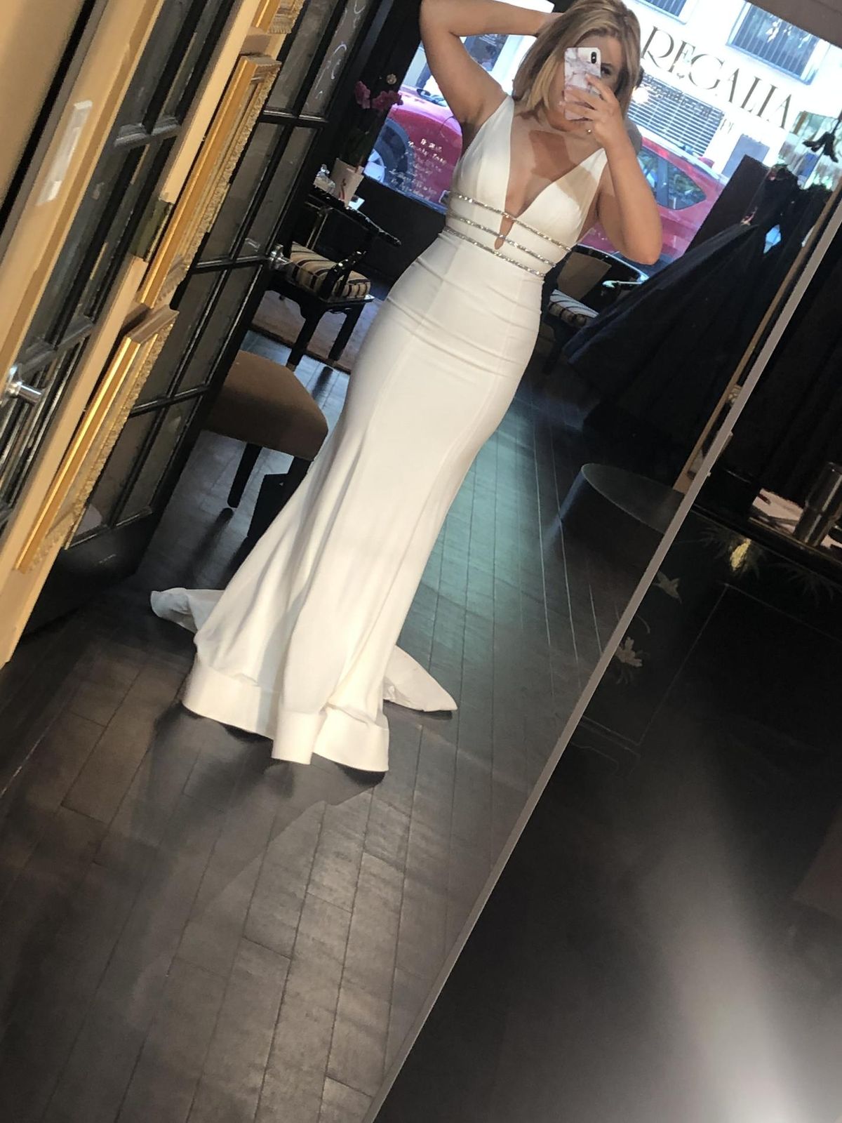 Jovani Couture Size 6 Wedding White Side Slit Dress on Queenly