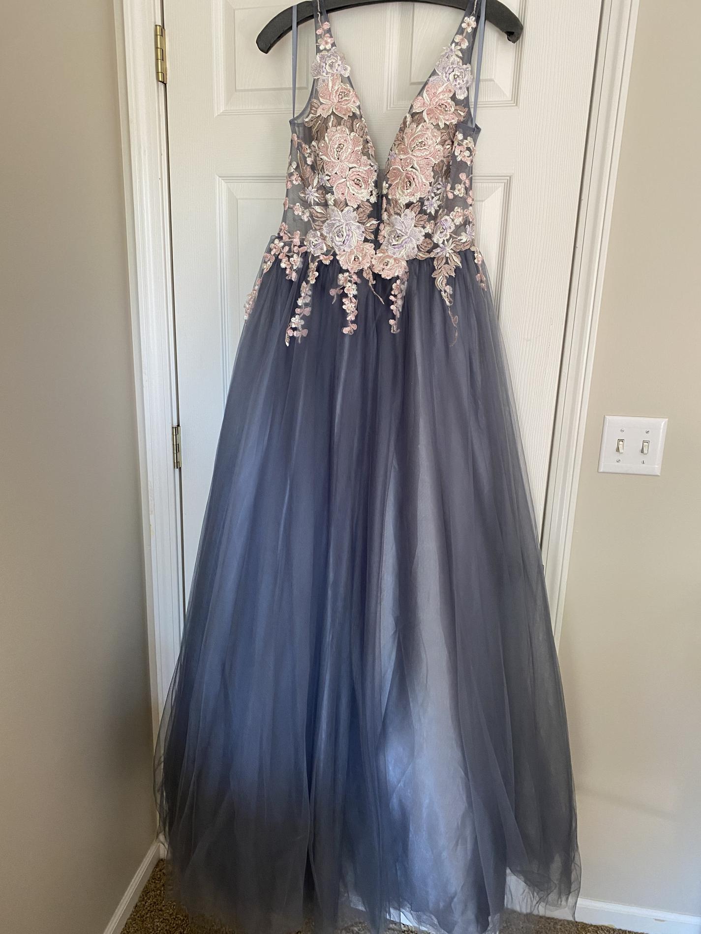 Madison James Size 10 Silver Ball Gown on Queenly