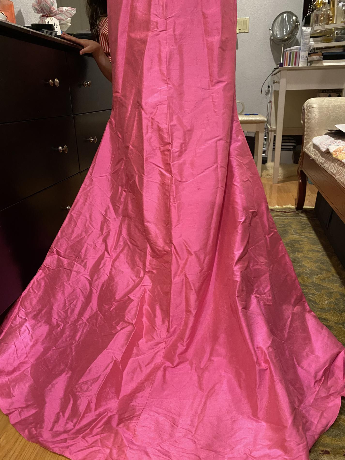 Size 6 Strapless Satin Pink Dress With Train on Queenly